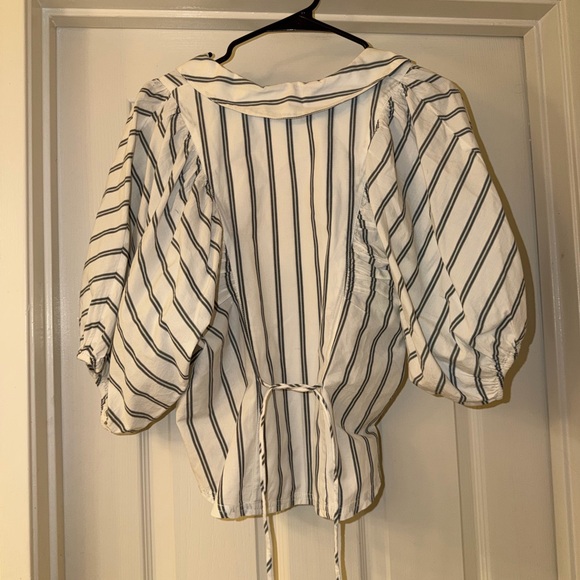 Free People Striped V-Neck Puff Sleeve Top - Picture 2 of 4